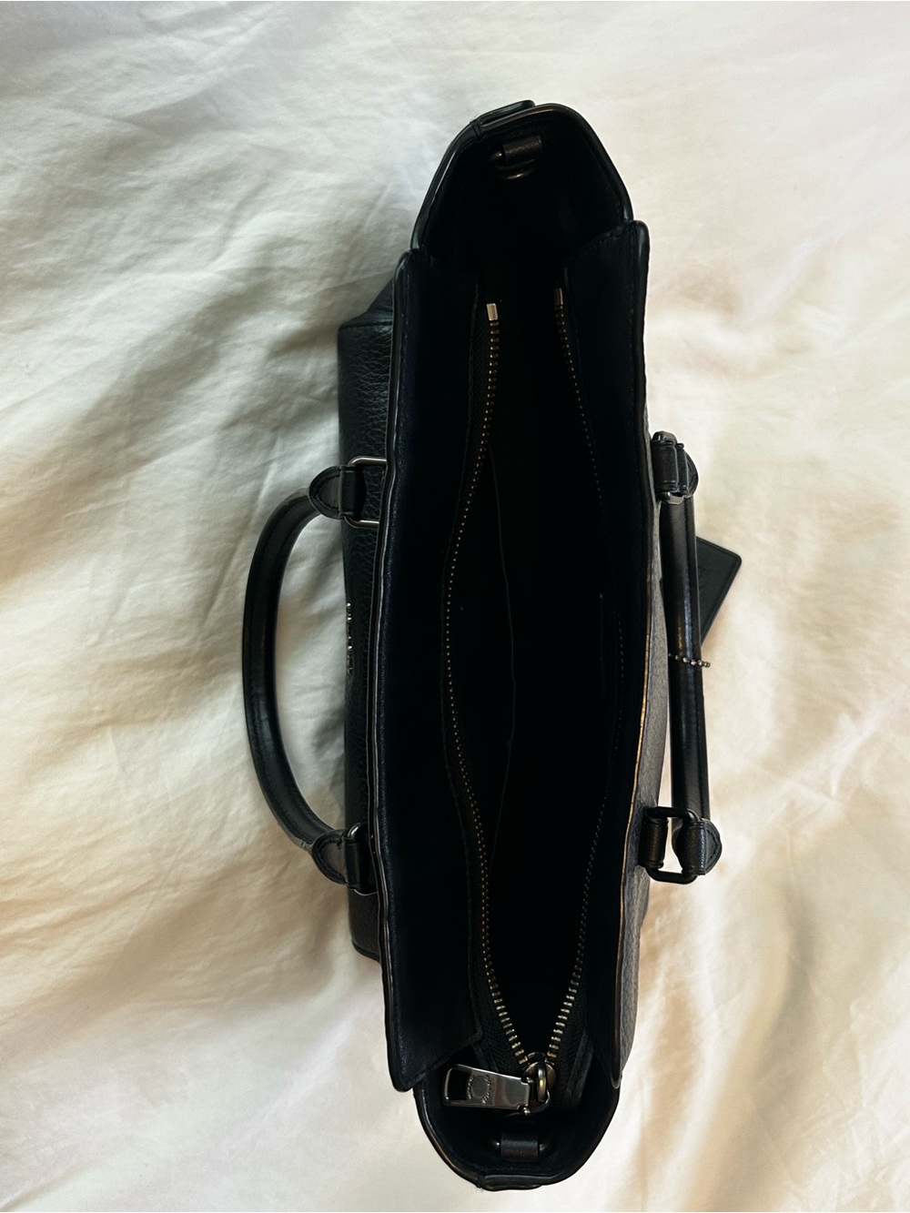 Coach Black Pebbled Leather Satchel with Chain Accent - Picture 6 of 7